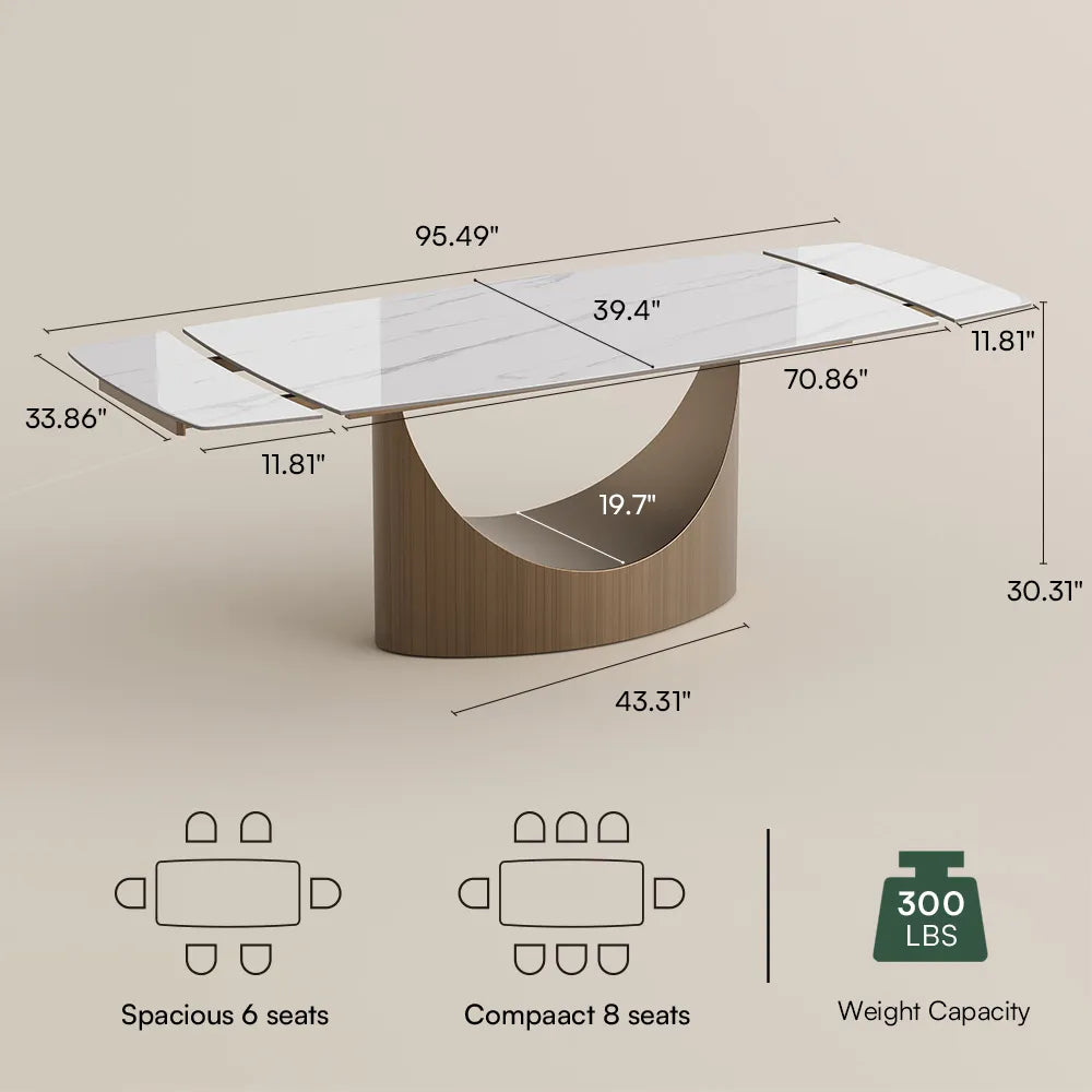 Hobart-Rectangular Glossy Sintered Stone Extendable Dining Table