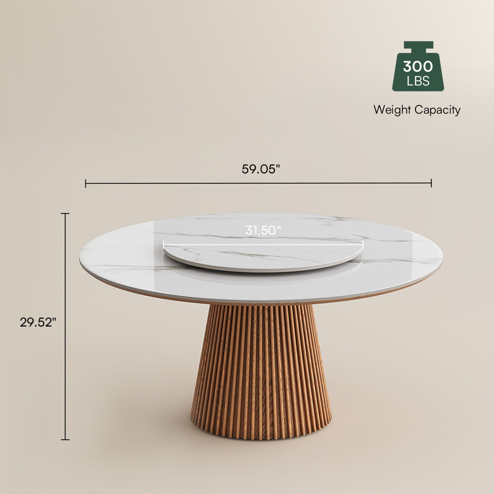 Silva – Table à manger ronde moderne du milieu du siècle en pierre frittée brillante