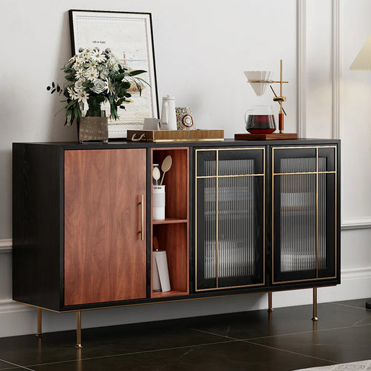 55'' Mid-Century Modern Credenza Solid Wood Sideboard Buffet Cabinet