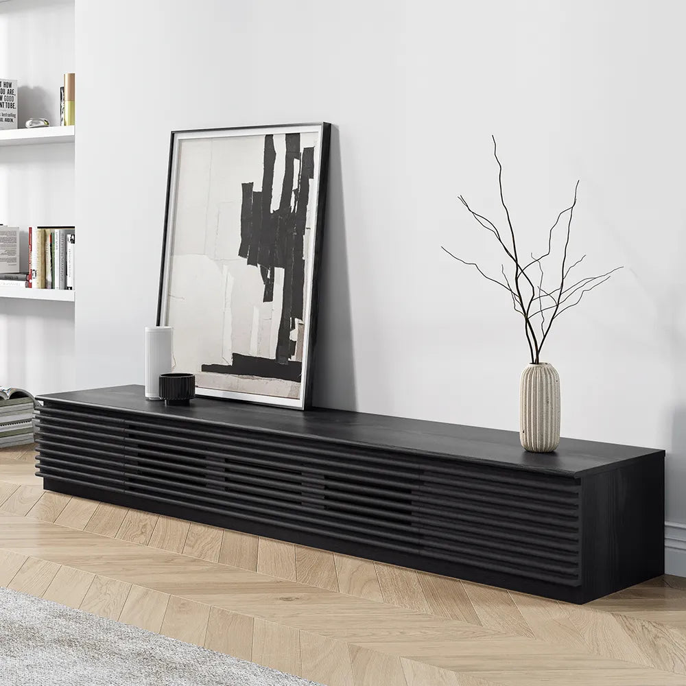 Meuble TV cannelé minimaliste avec tiroirs