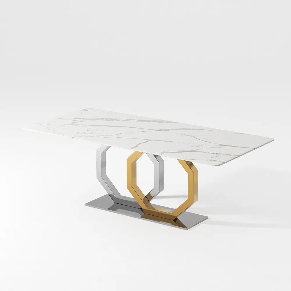 Table à manger moderne en faux marbre blanc