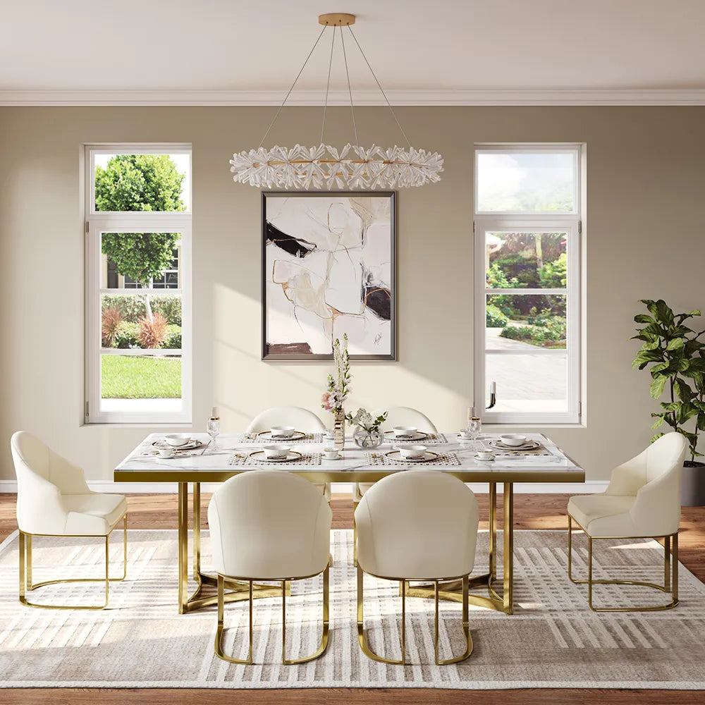 Table à manger moderne Bura en faux marbre de 71 po