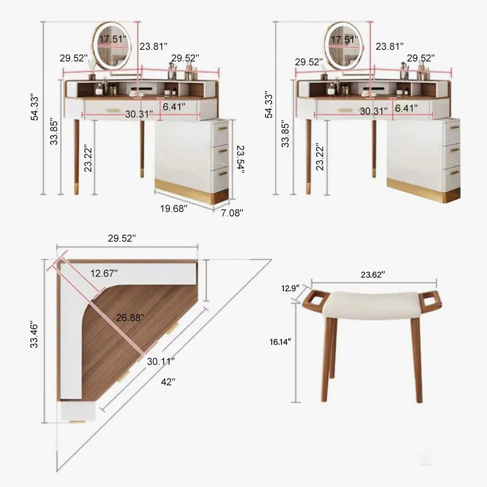 Coiffeuse d'angle avec lumières