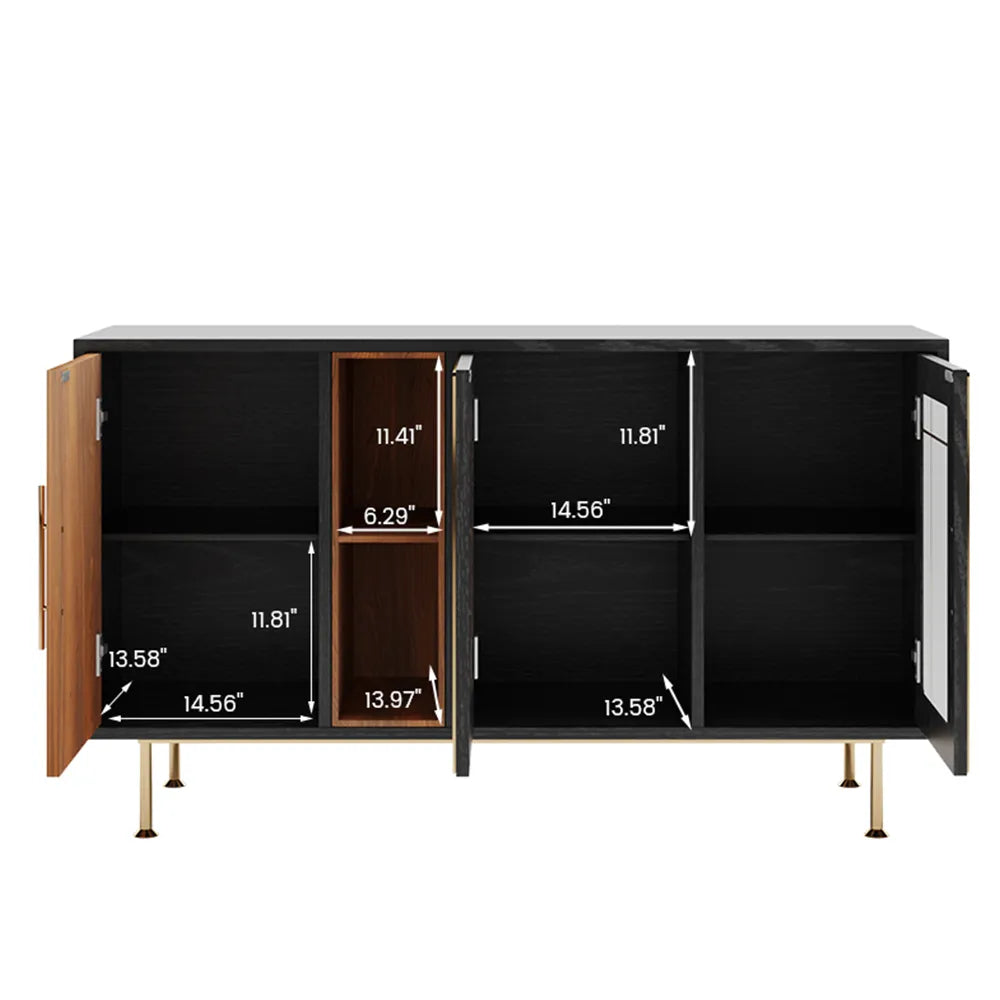 Buffet en bois massif de style Mid-Century moderne de 55 po