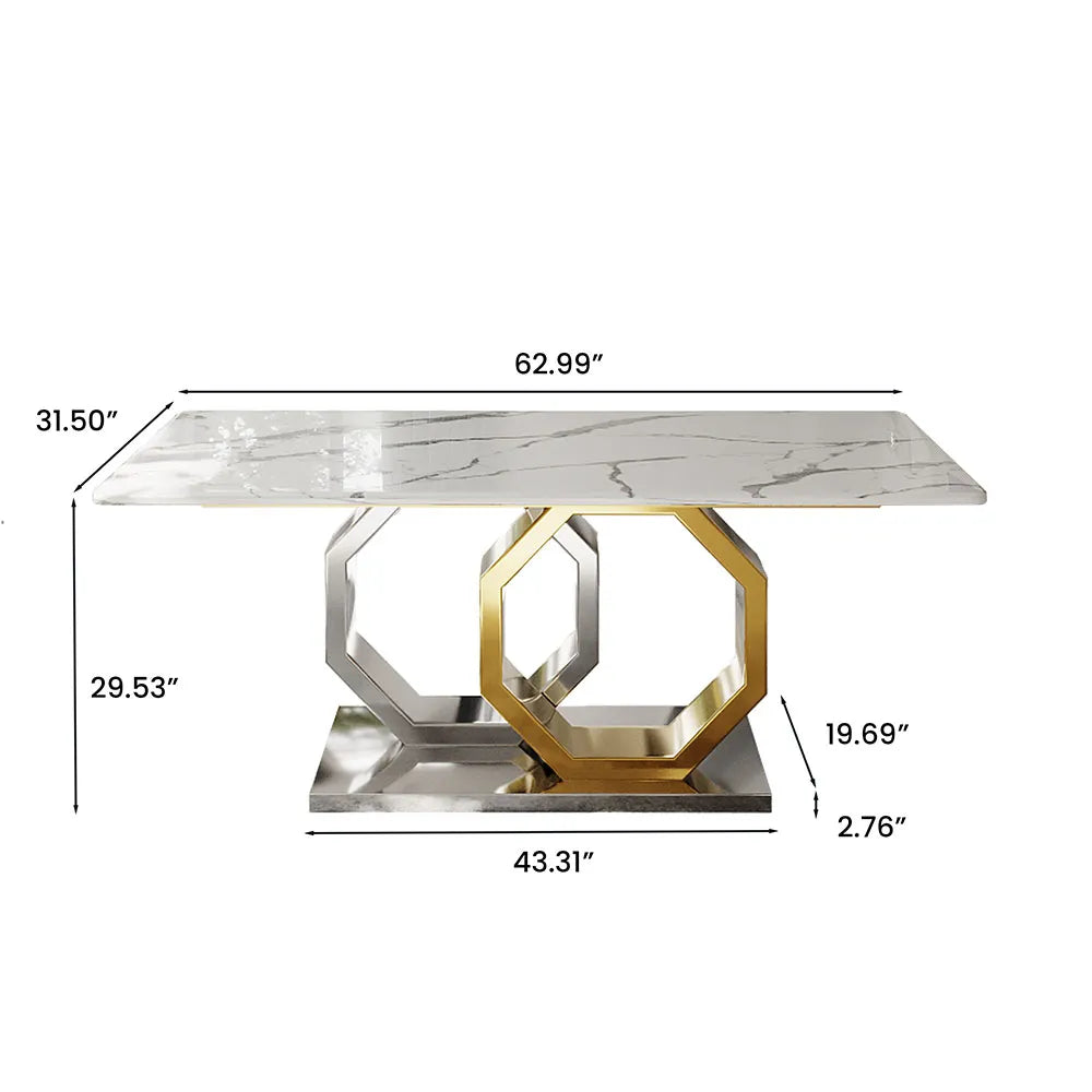 Table à manger moderne en faux marbre blanc
