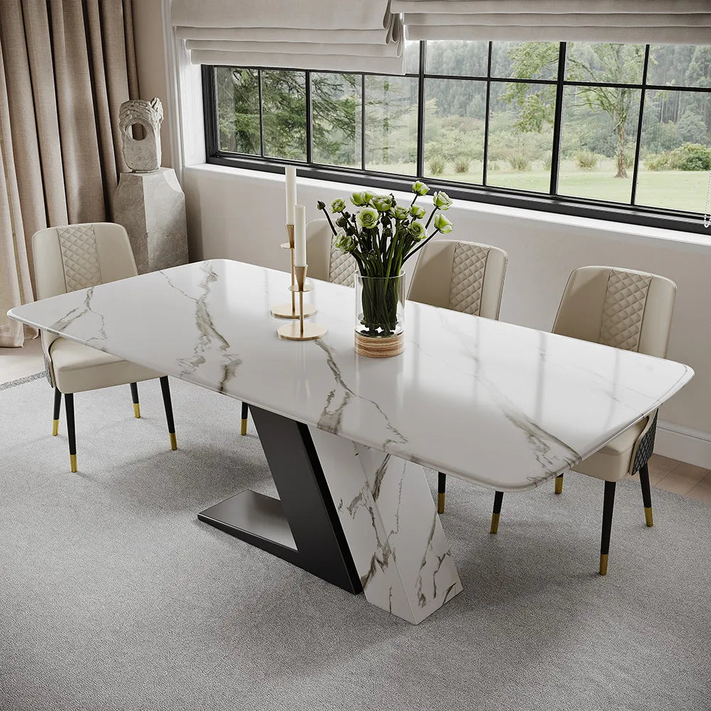 Table à manger rectangulaire blanche de luxe moderne de 71 po pour 4 à 6 personnes