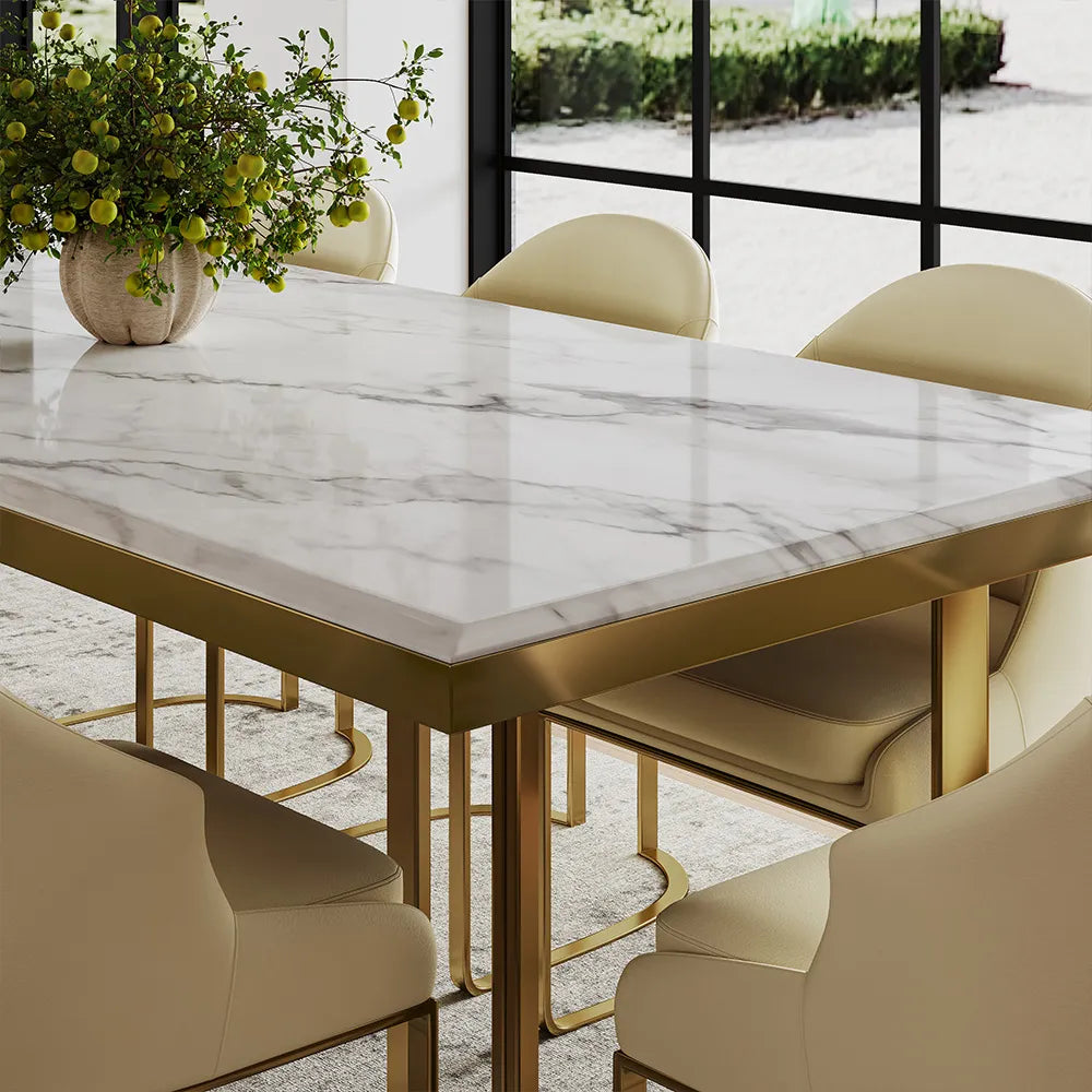 Table à manger moderne Bura en faux marbre de 71 po