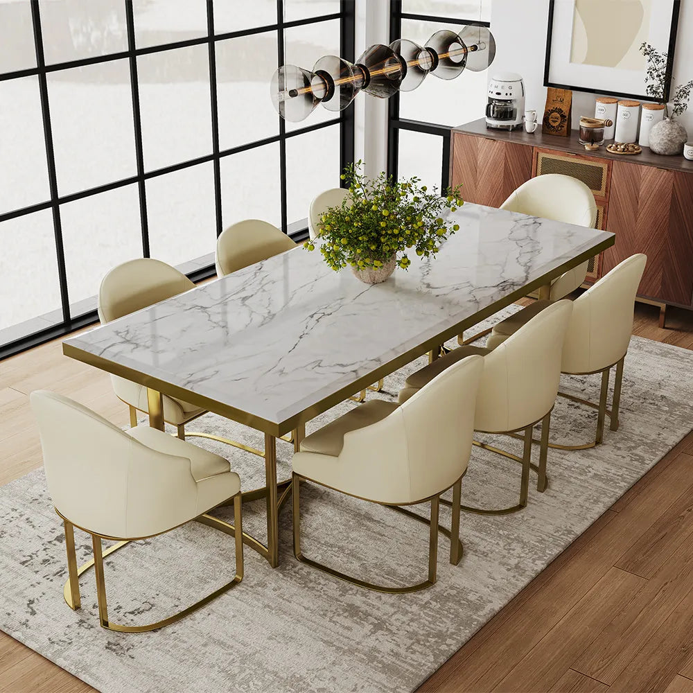 Table à manger moderne Bura en faux marbre de 71 po