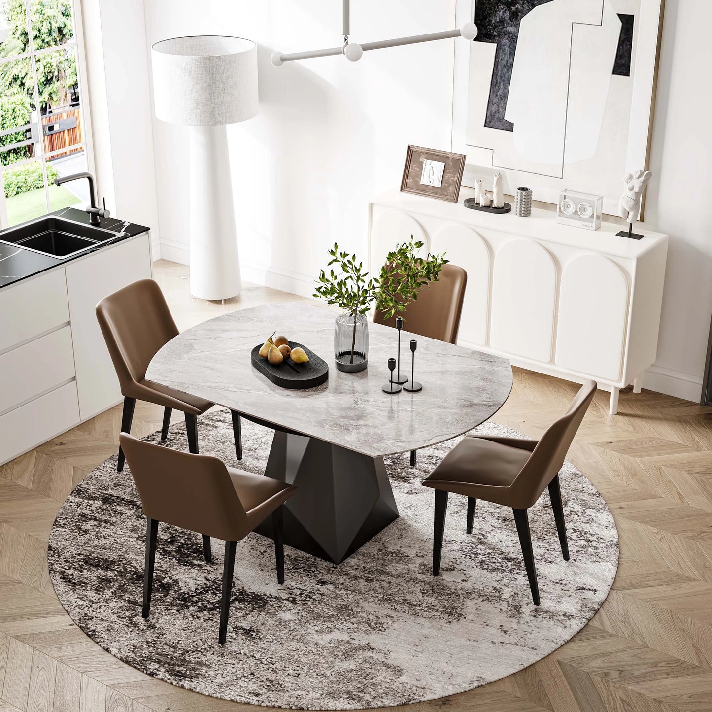 Table à manger ronde extensible moderne de 53 pouces