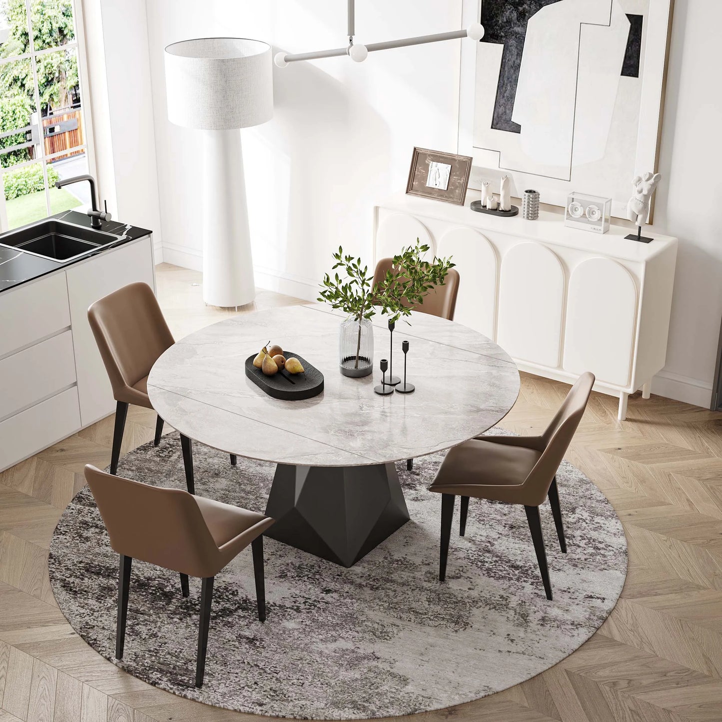 Table à manger ronde extensible moderne de 53 pouces