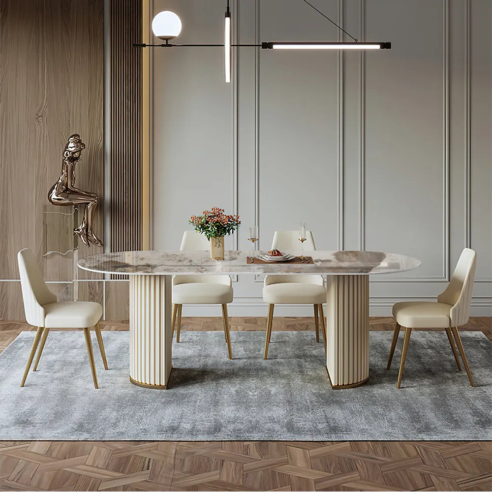 Lira - Table à manger ovale en pierre frittée brillante