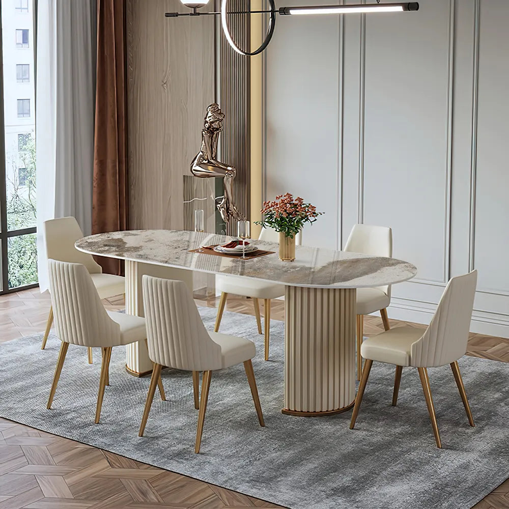 Lira - Table à manger ovale en pierre frittée brillante