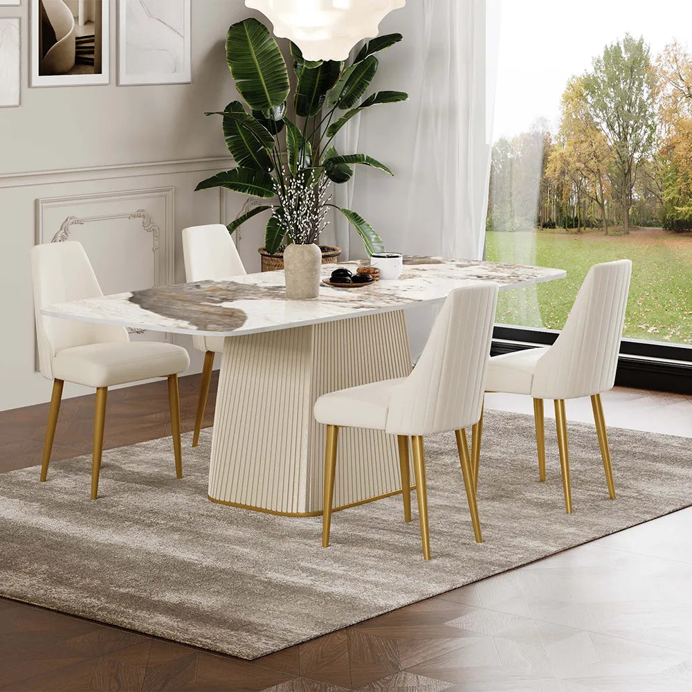 Lira - Table à manger rectangulaire en pierre frittée brillante