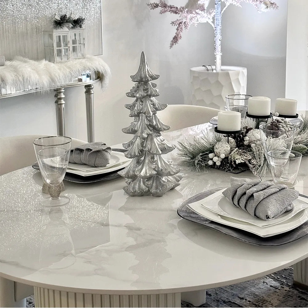 Lira - Table à manger ovale en pierre frittée brillante