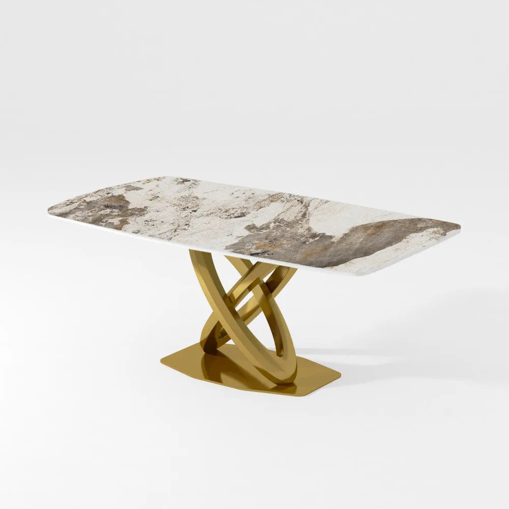 Maxwell - Table à manger rectangulaire en pierre frittée brillante