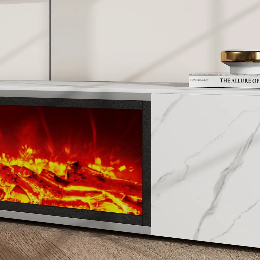 Meuble TV avec cheminée électrique de luxe moderne et lumineuse avec effets de flamme LED
