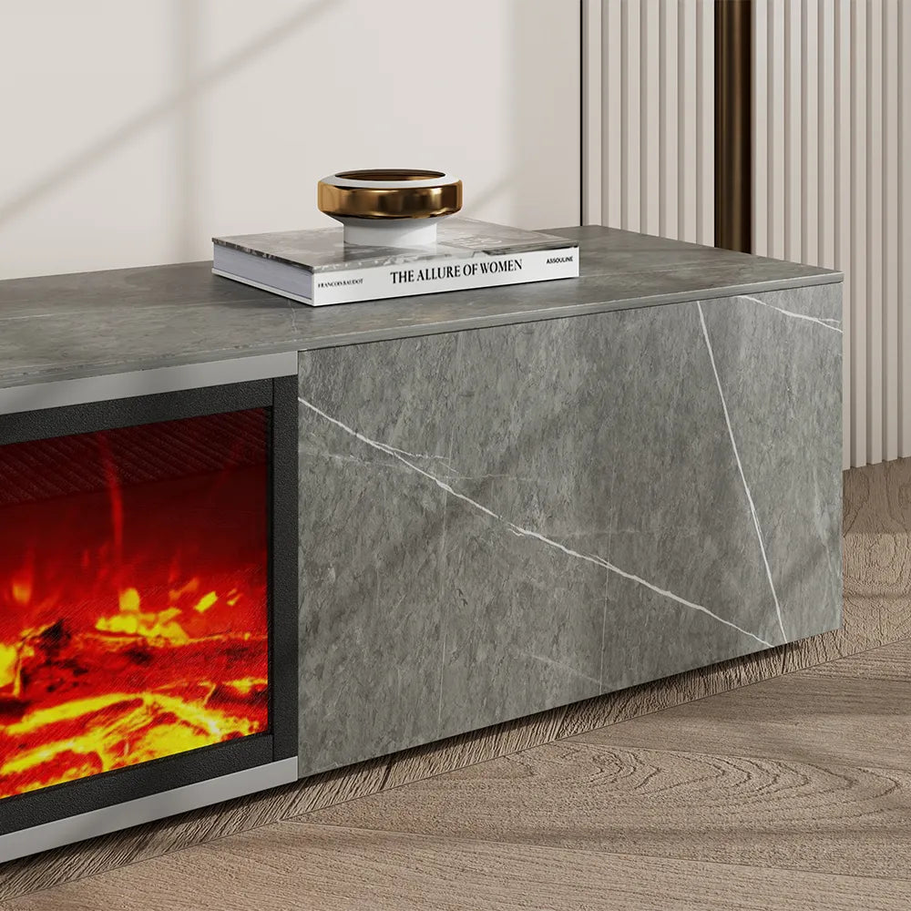 Meuble TV avec cheminée électrique de luxe moderne et lumineuse avec effets de flamme LED
