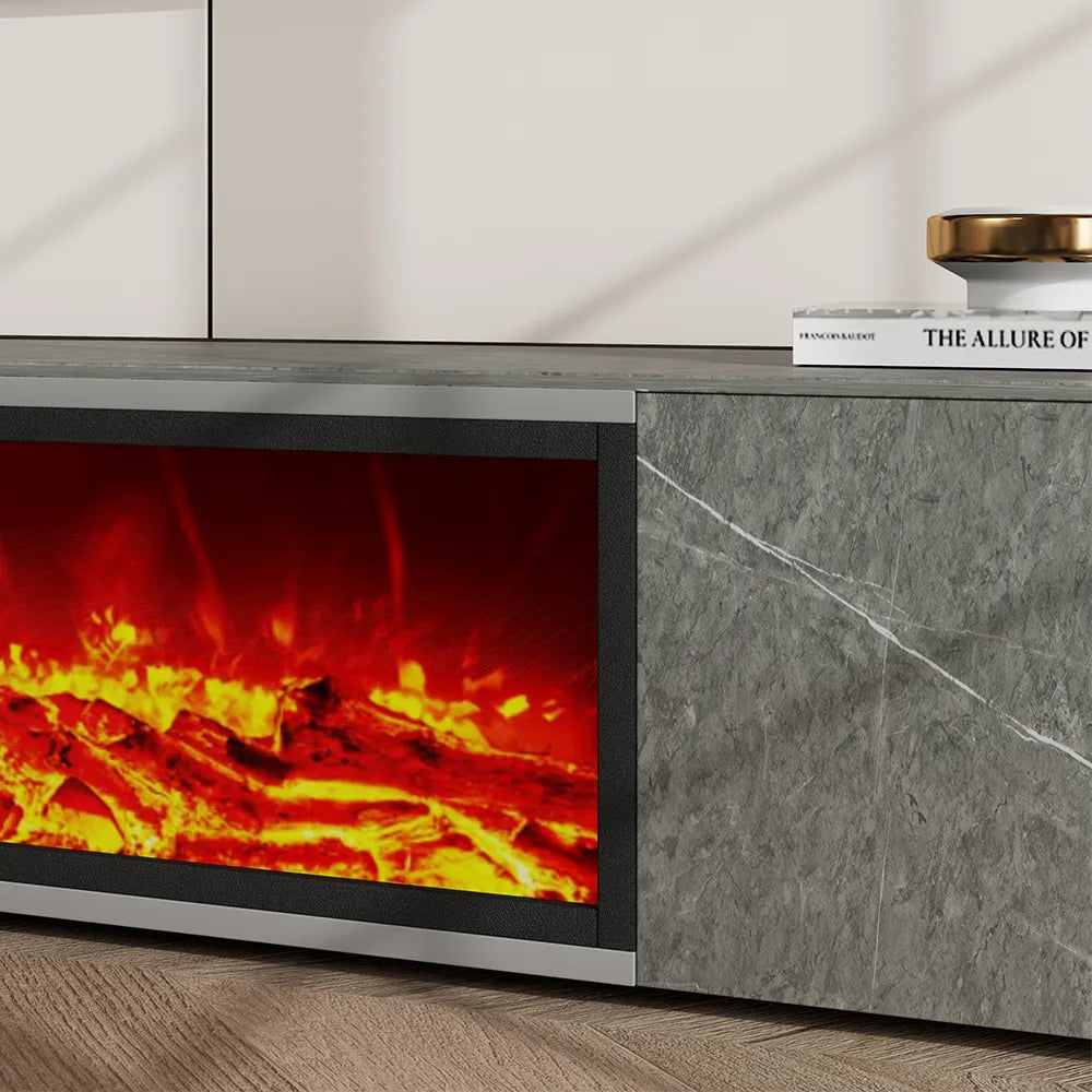 Meuble TV avec cheminée électrique de luxe moderne et lumineuse avec effets de flamme LED