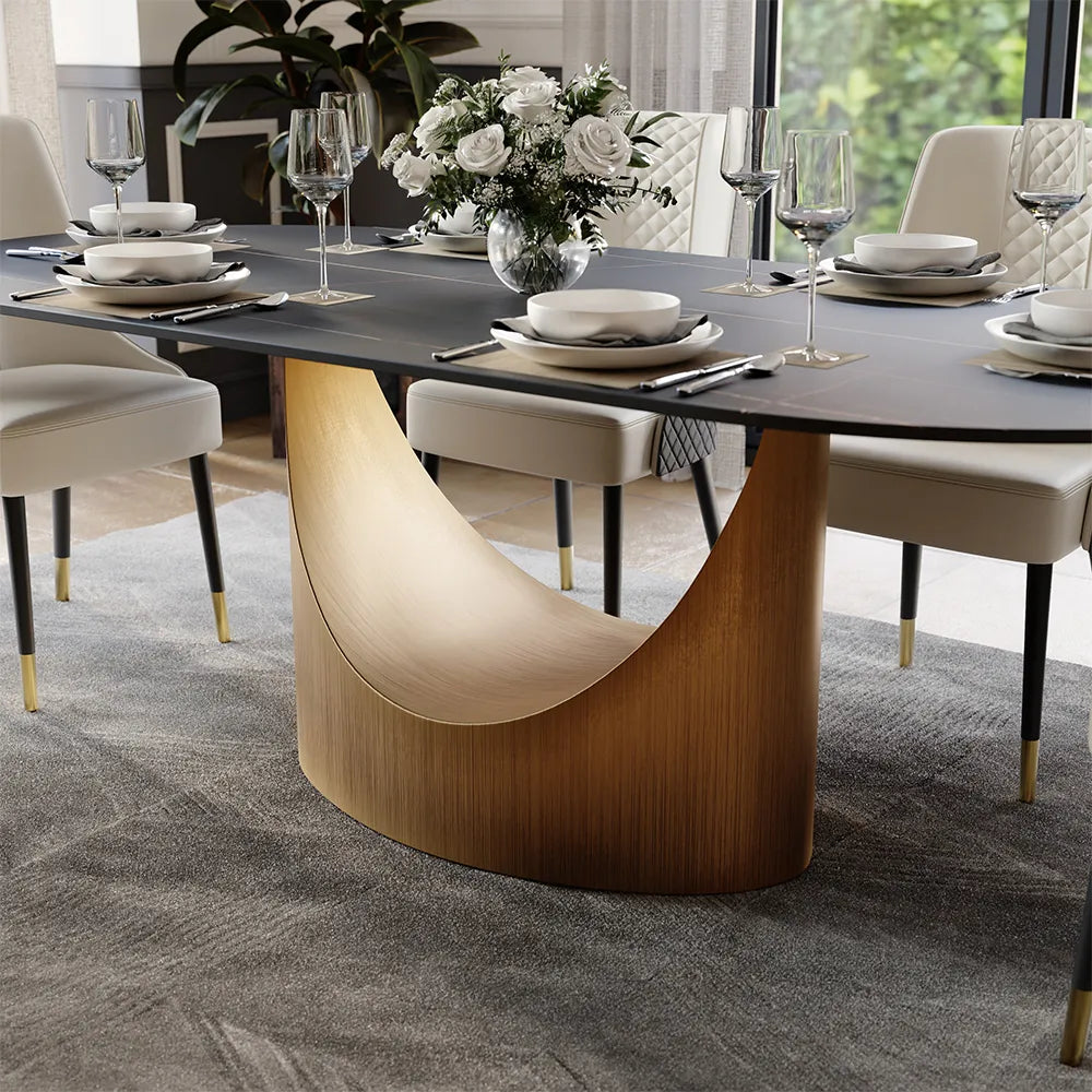 Hobart - Table à manger ovale en pierre frittée de 71 po