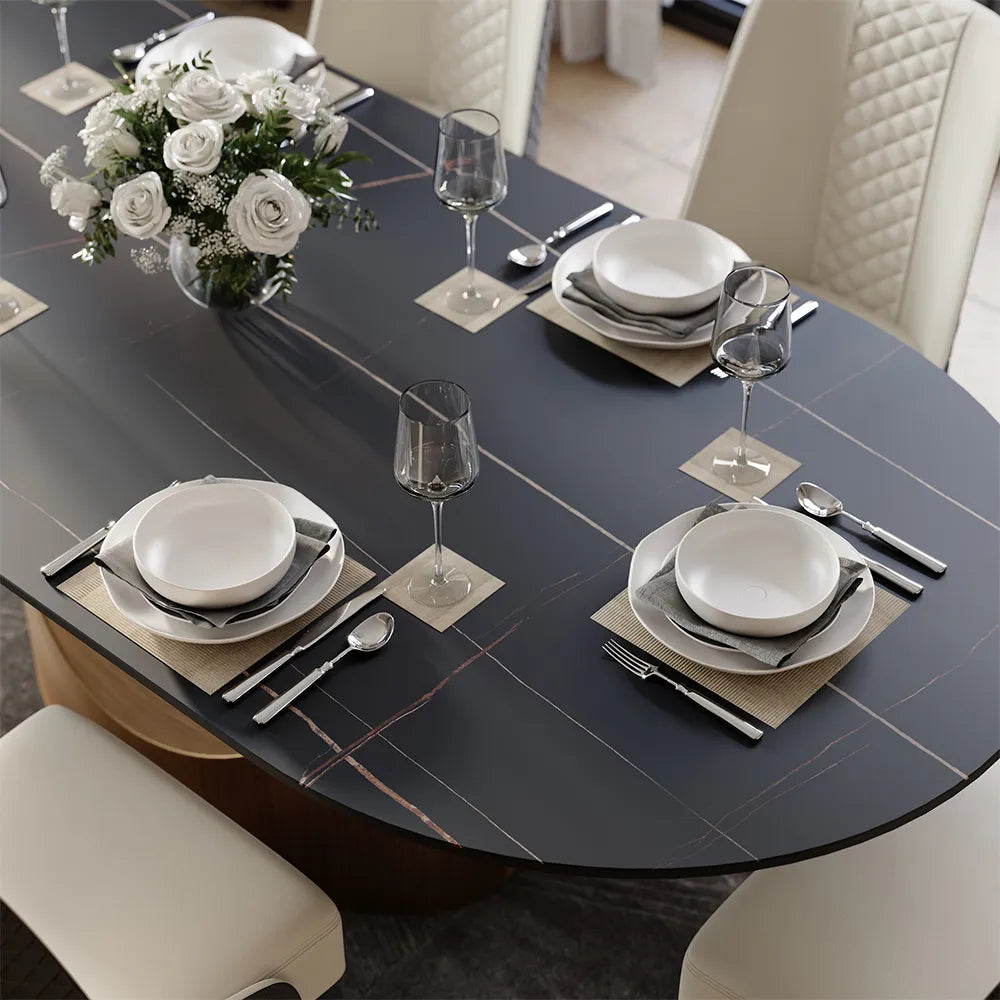 Hobart - Table à manger ovale en pierre frittée de 71 po