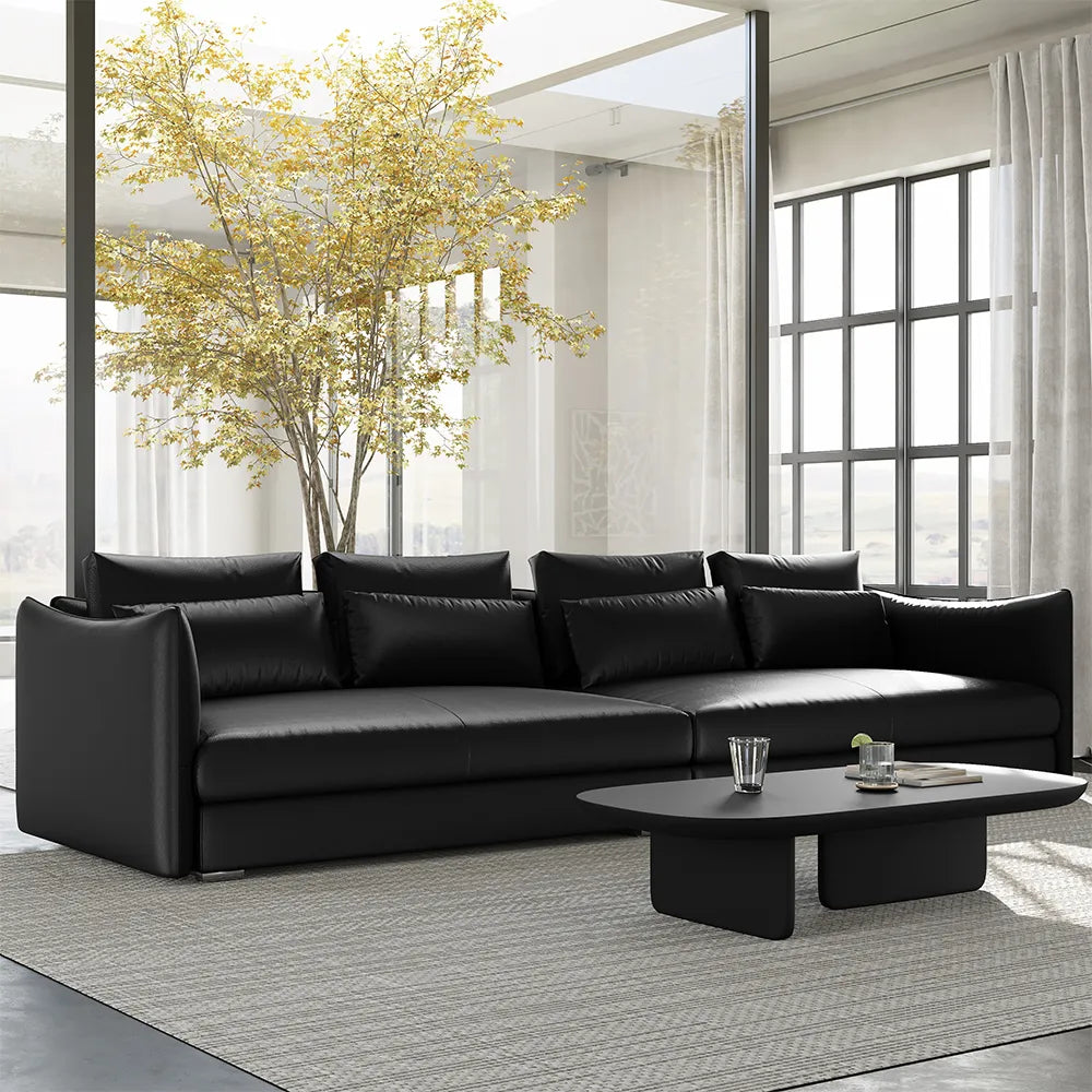 141-inch modern minimalist top-grain cowhide sectional sofa
