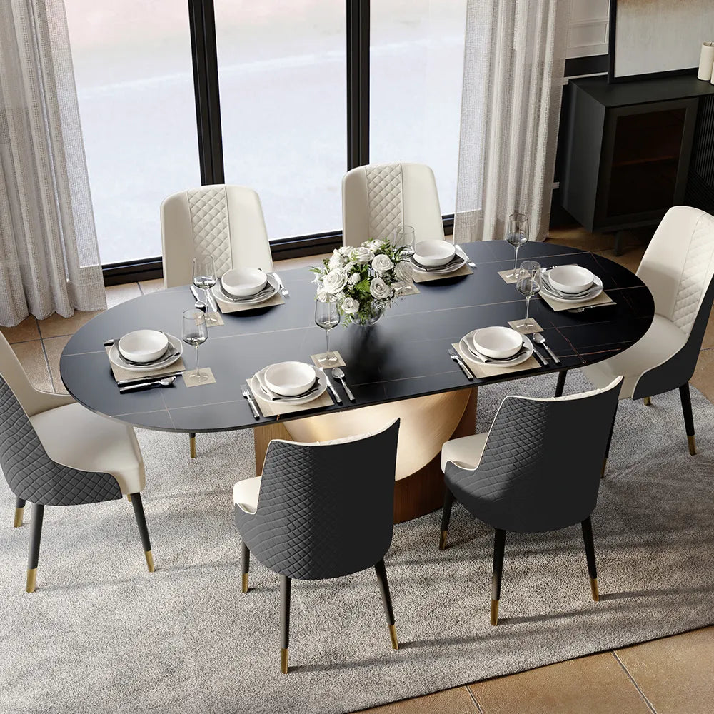 Hobart - Table à manger ovale en pierre frittée de 71 po