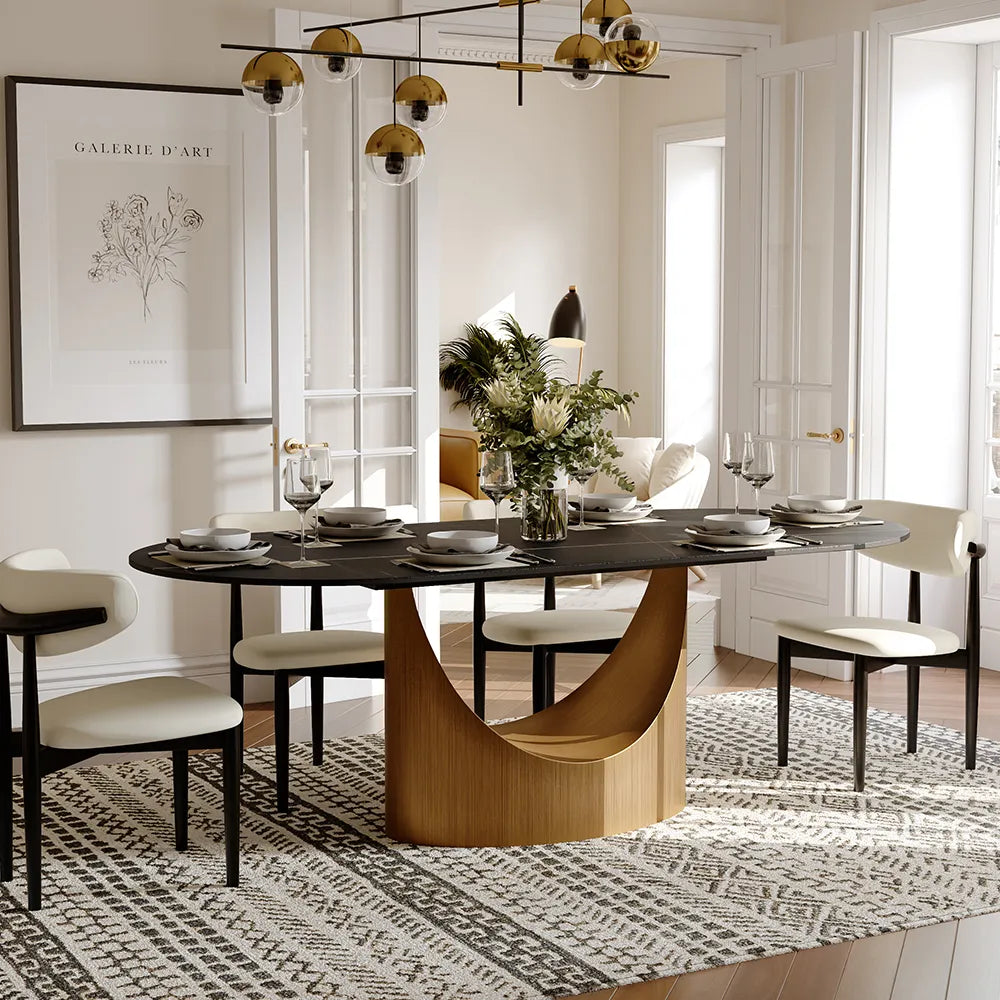 Hobart - Table à manger ovale en pierre frittée de 71 po