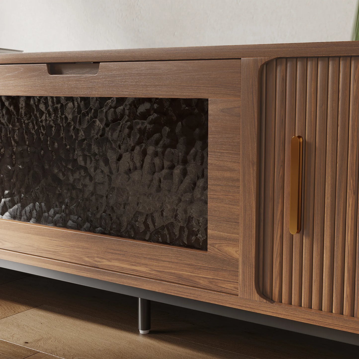 VISION - 94.49"Mid-Century Modern Tambour Door TV Stand