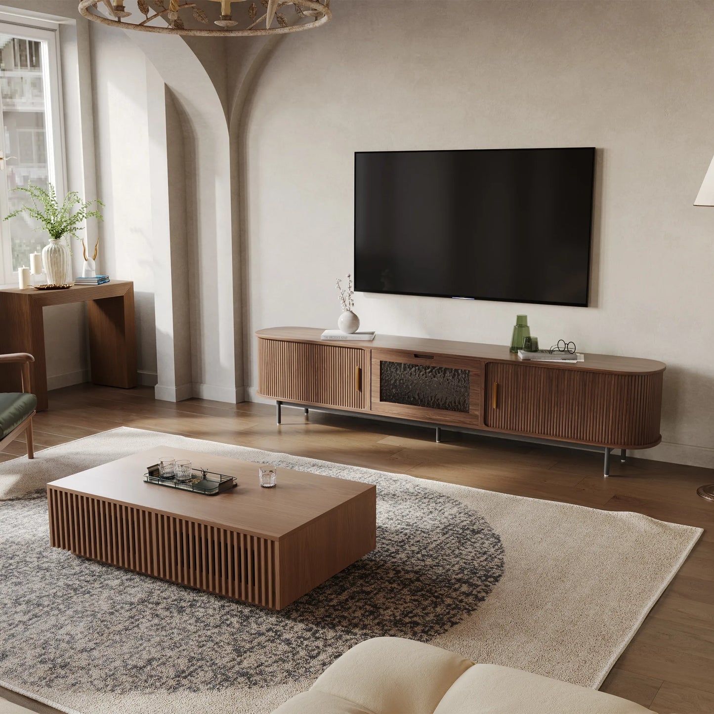 VISION - 94.49"Mid-Century Modern Tambour Door TV Stand