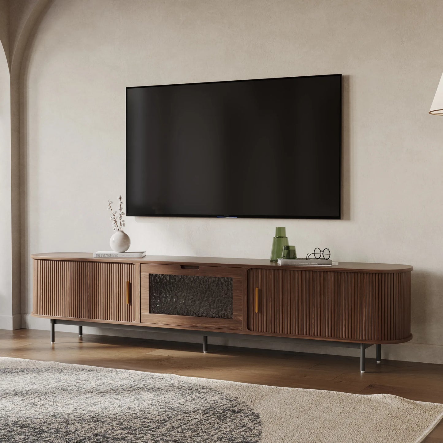 VISION - 94.49"Mid-Century Modern Tambour Door TV Stand