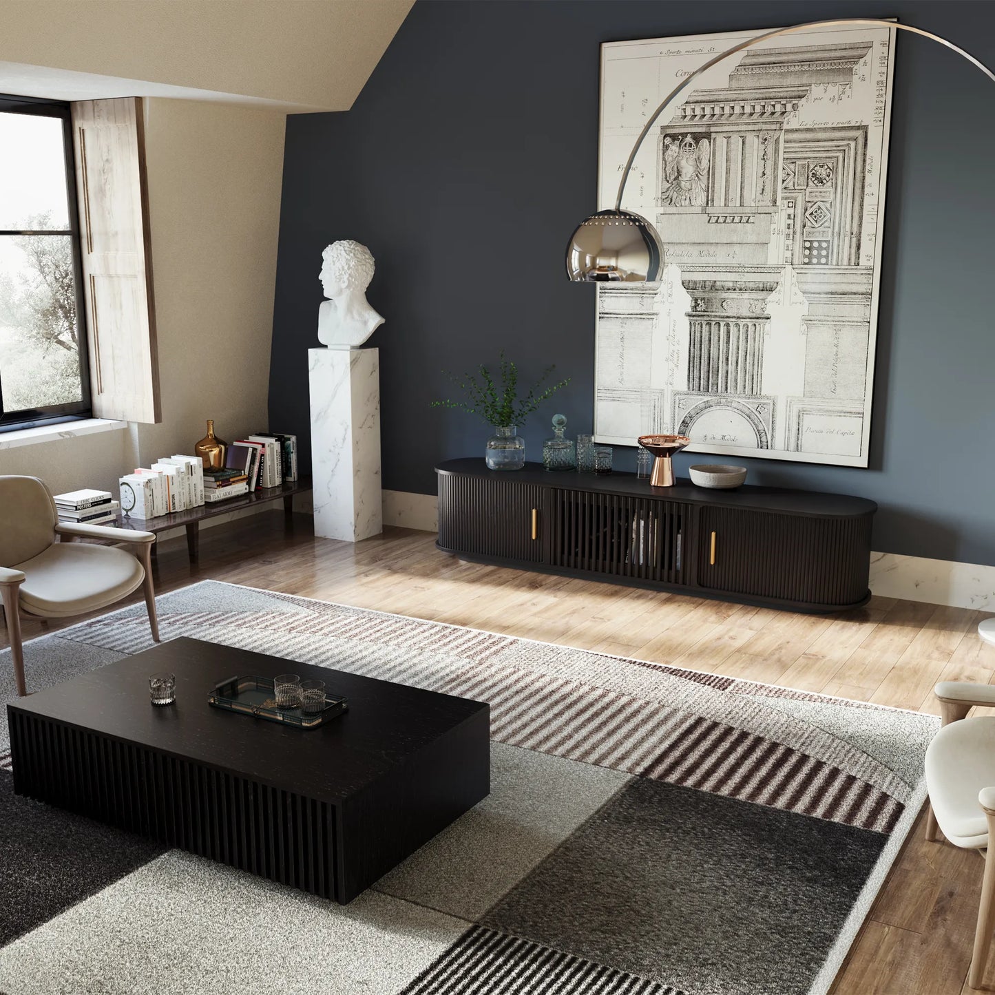 VISION - 78.74"Mid-Century Modern Tambour Door TV Stand