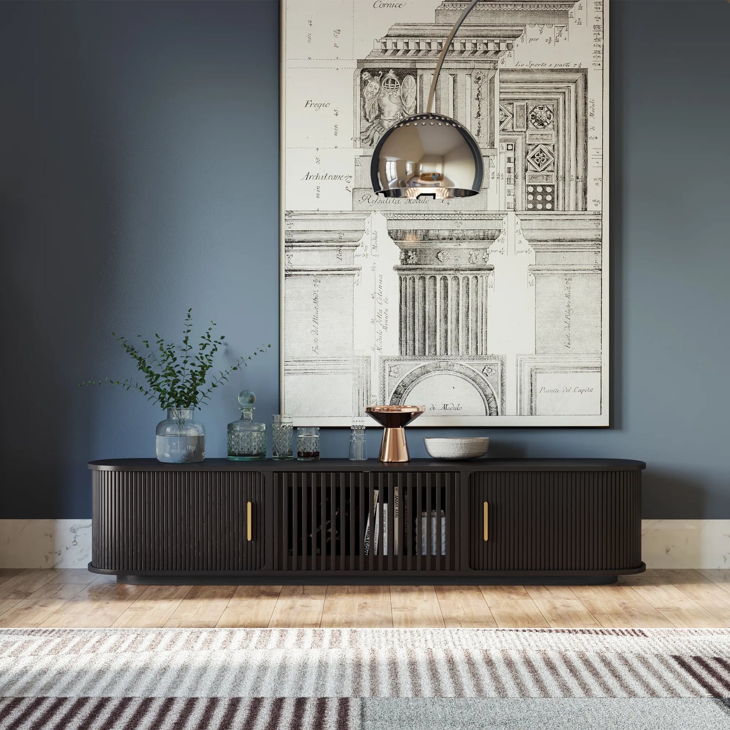 VISION - 78.74"Mid-Century Modern Tambour Door TV Stand