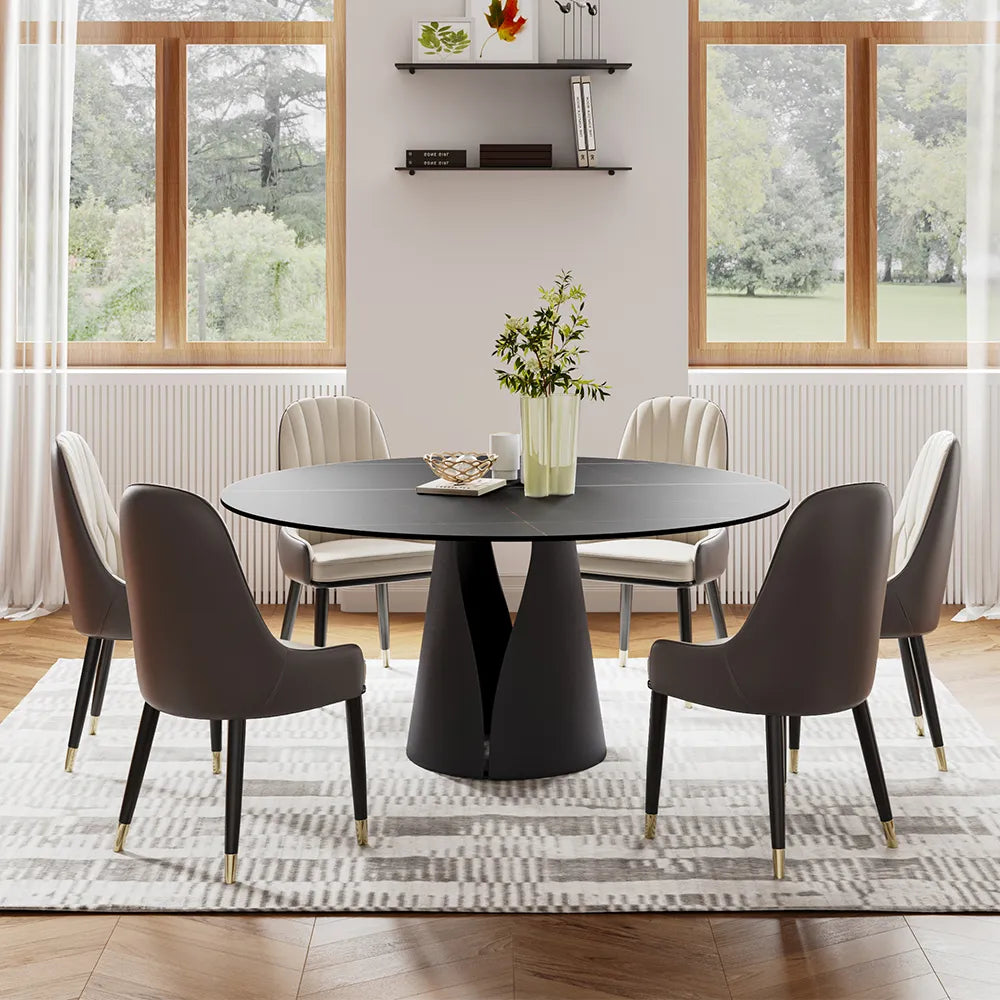 Vera - Table à manger ronde en pierre frittée mate