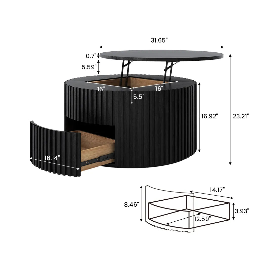 Table basse ronde à plateau relevable de 31,5 po