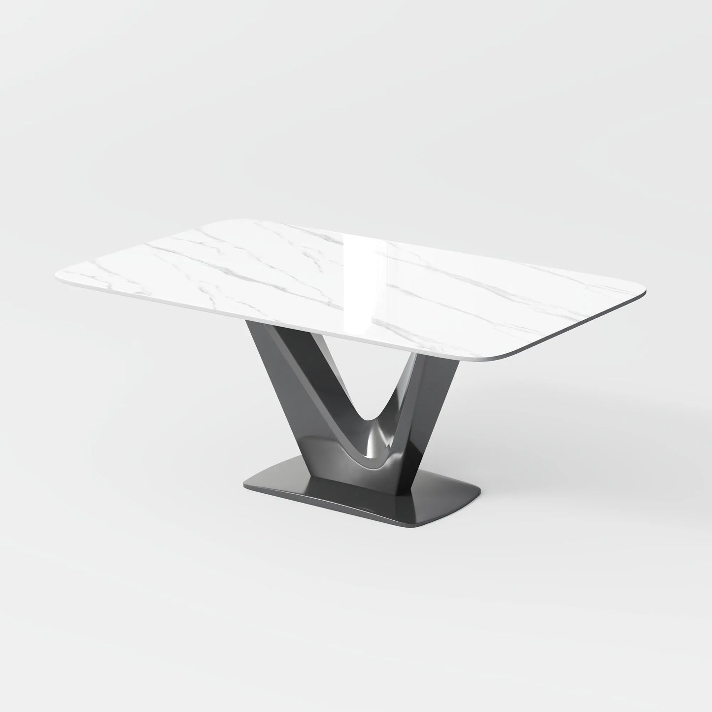 Victor - Salle à manger rectangulaire en pierre frittée brillante