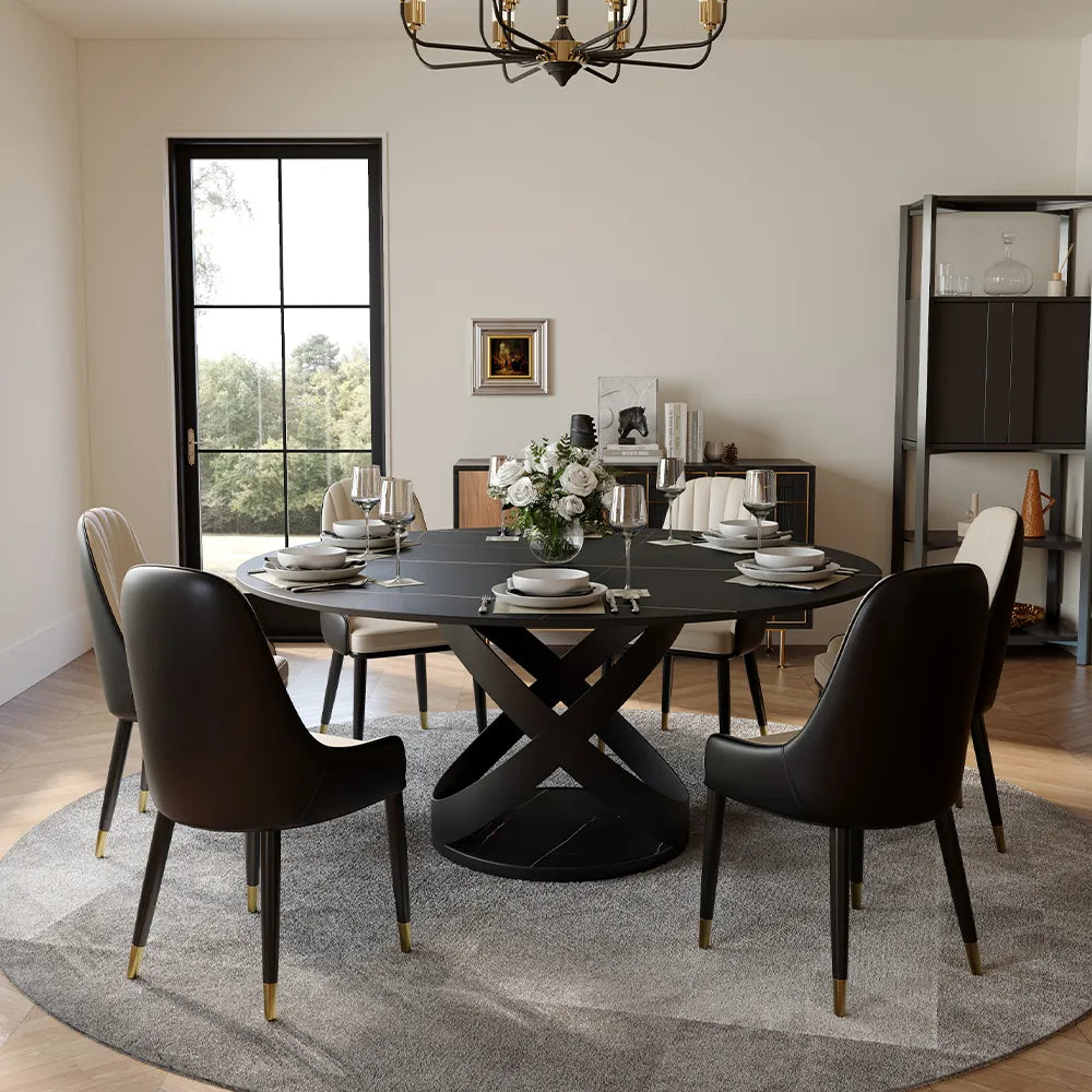 Maxwell - Table à manger ronde en pierre frittée mate