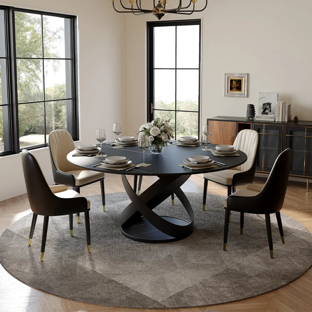 Maxwell - Table à manger ronde en pierre frittée mate