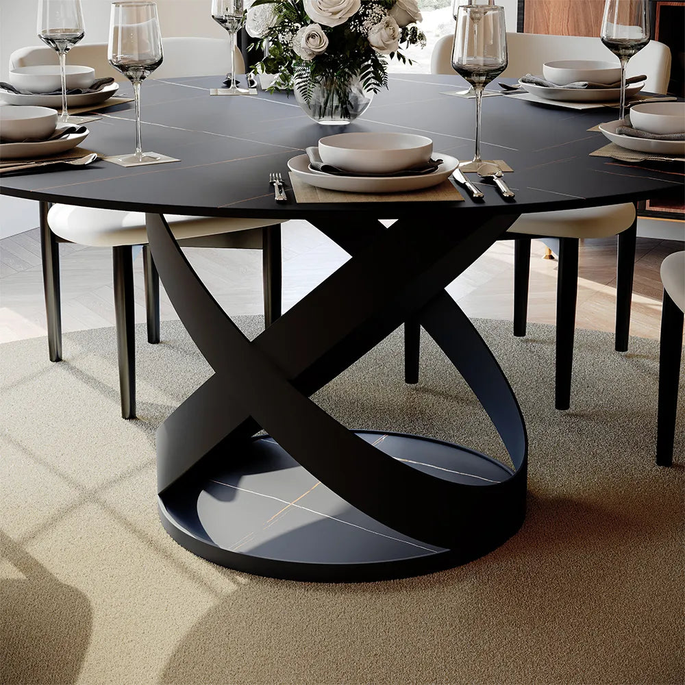 Maxwell - Table à manger ronde en pierre frittée mate