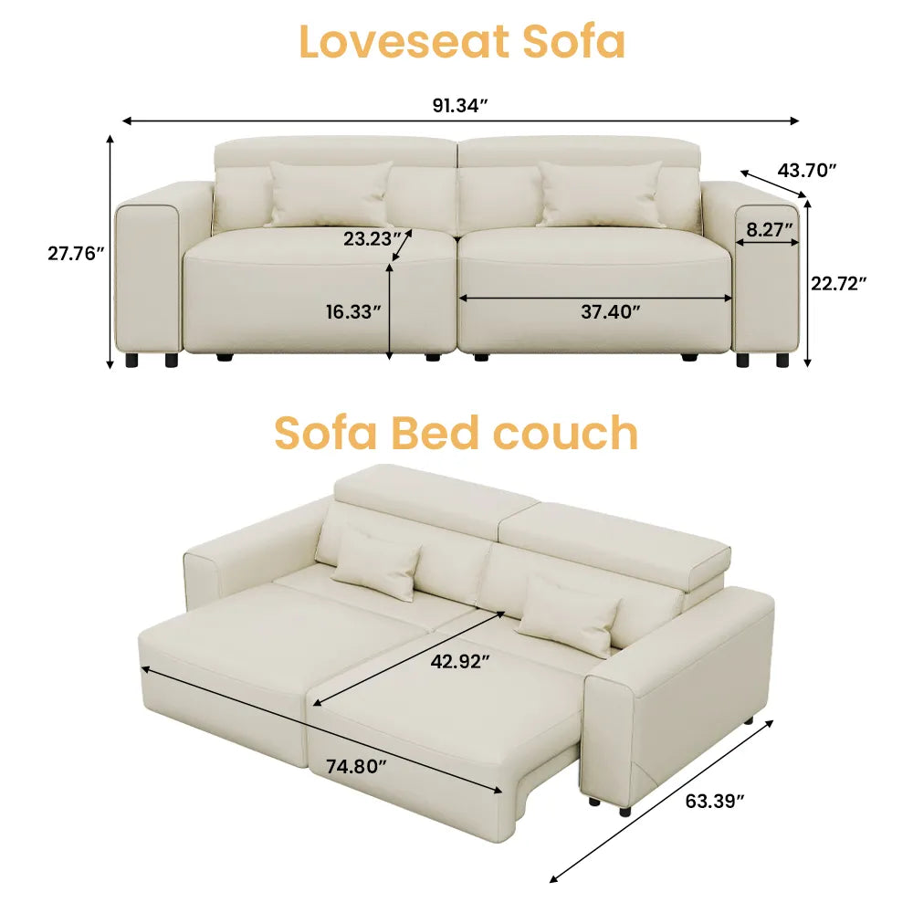 Luxury Leather Electric Pull Out Sofa Bed Slide Out Extendable Couch