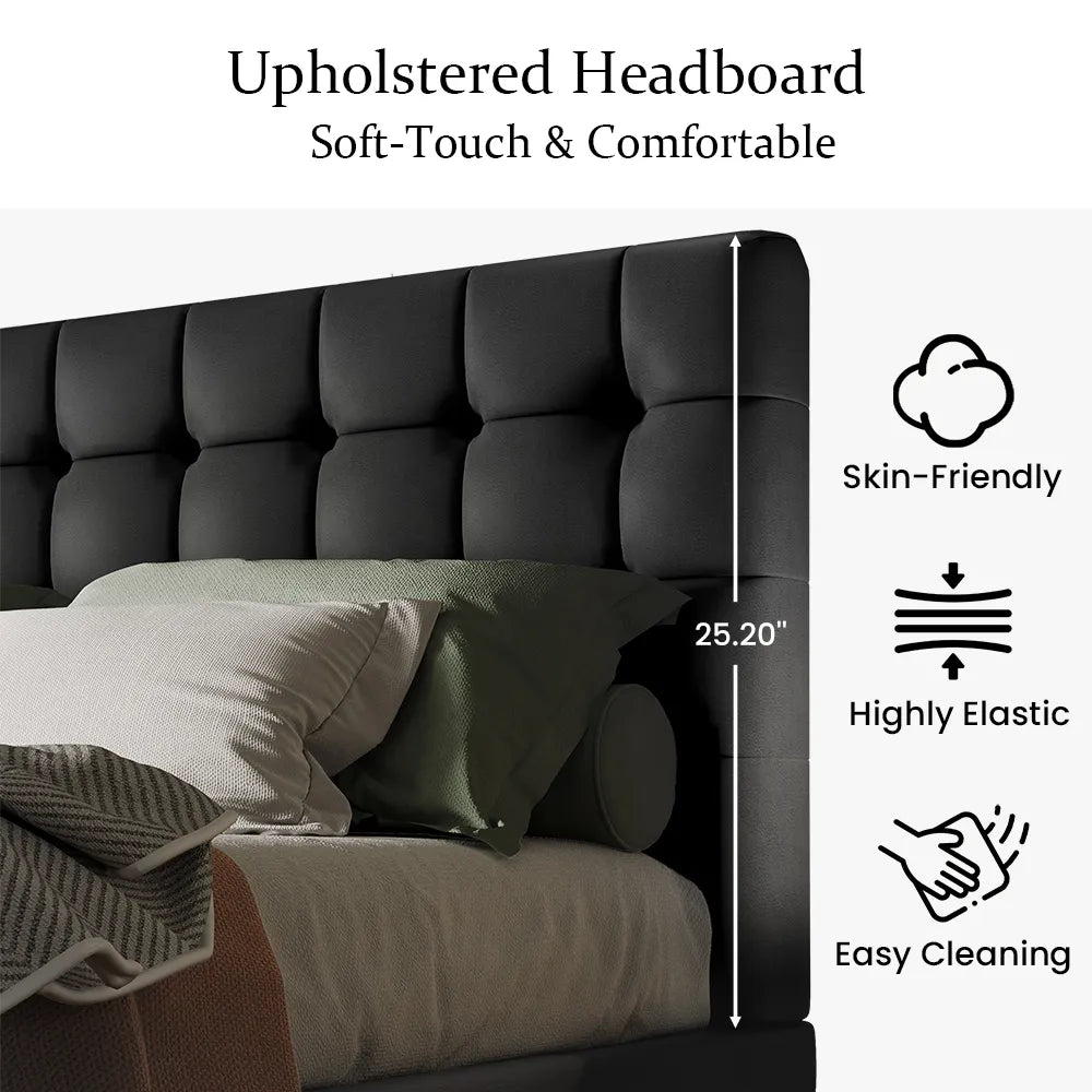 Cadre de lit flottant Queen Size moderne avec lumières LED à capteur