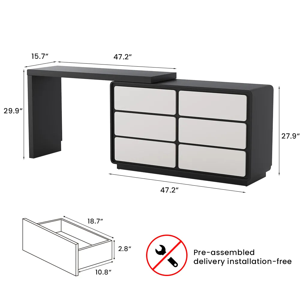 Modern Retractable Large Vanity Desk Set with 6 Drawers
