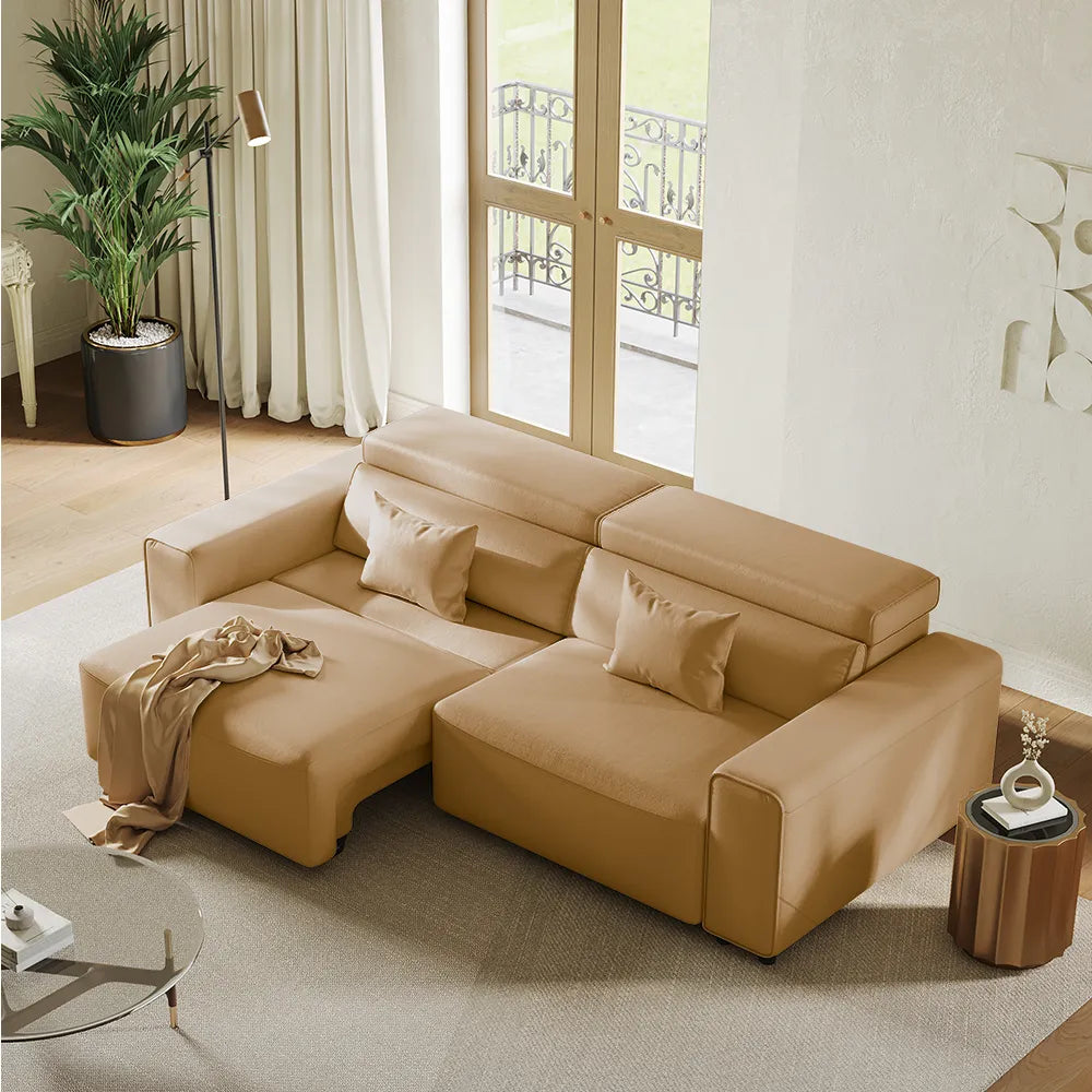 Luxury Leather Electric Pull Out Sofa Bed Slide Out Extendable Couch