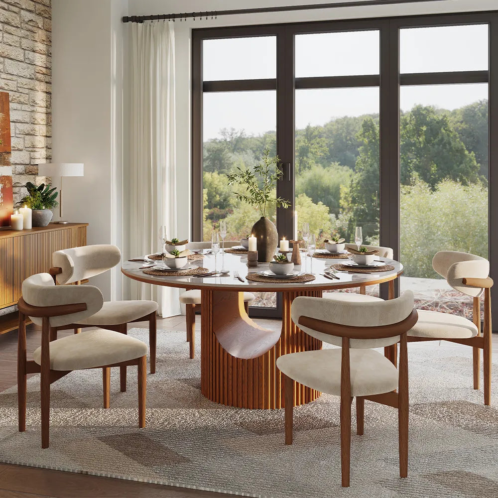 Silva - Table à manger ronde en pierre frittée brillante