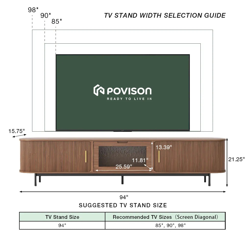 VISION - 94.49"Mid-Century Modern Tambour Door TV Stand