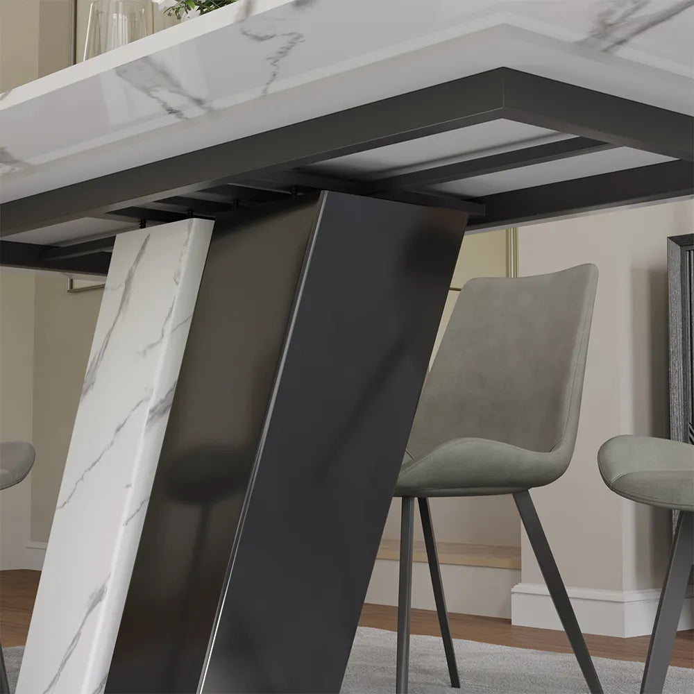 Table à manger rectangulaire blanche de luxe moderne de 71 po pour 4 à 6 personnes