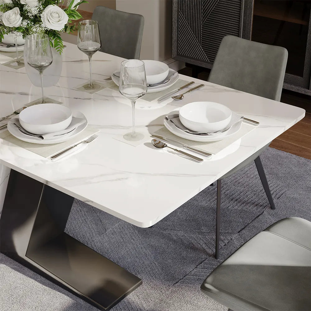 Table à manger rectangulaire blanche de luxe moderne de 71 po pour 4 à 6 personnes