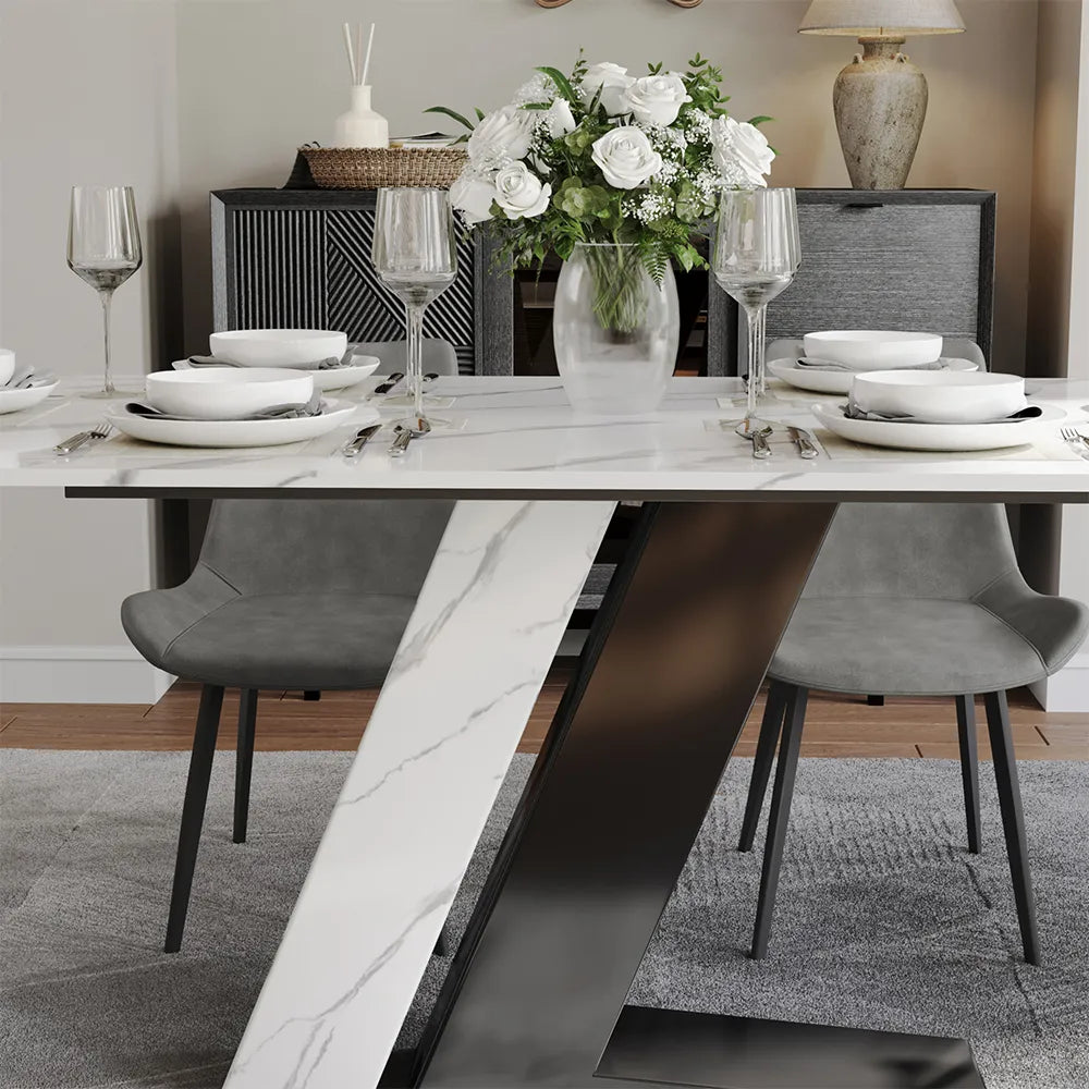 Table à manger rectangulaire blanche de luxe moderne de 71 po pour 4 à 6 personnes