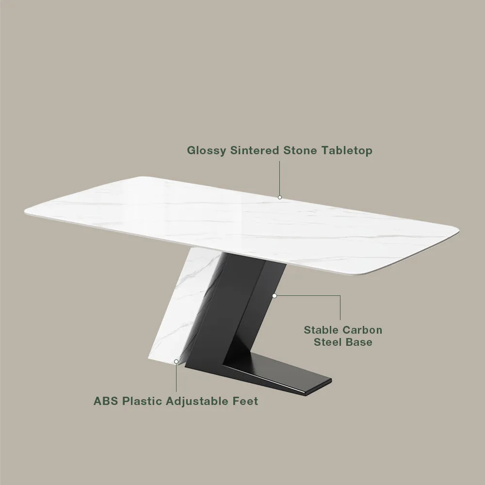 Table à manger rectangulaire blanche de luxe moderne de 71 po pour 4 à 6 personnes