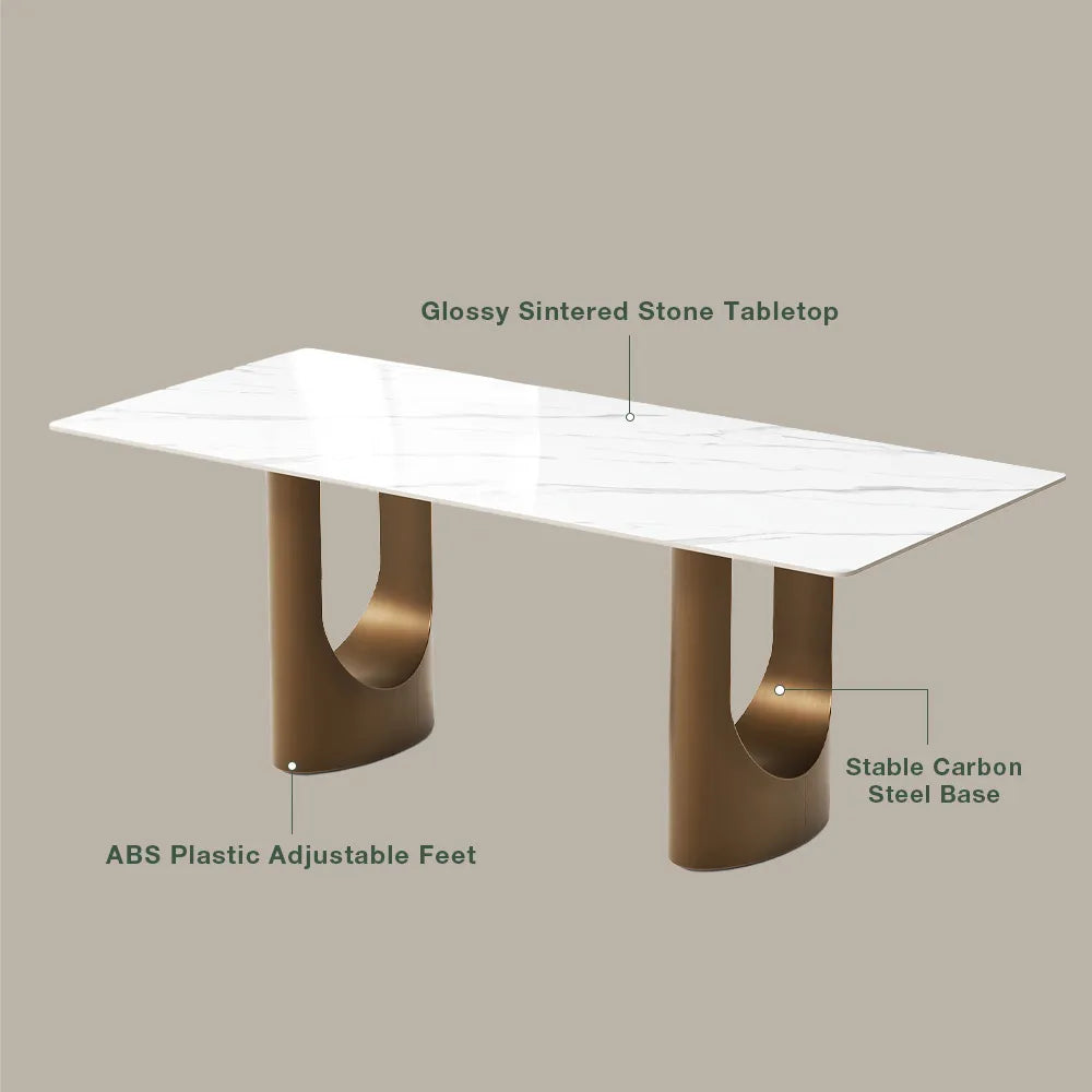 Hobart - Table à manger rectangulaire en pierre frittée brillante