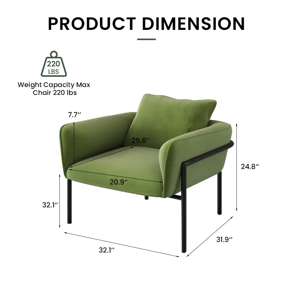 31.89" Modern Green Accent Chair with Lumbar Support
